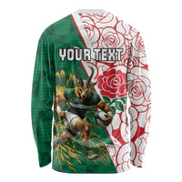 Personalized South Africa and England Rugby Long Sleeve Shirt Springboks Mascot With Red Rose