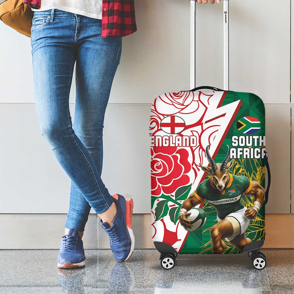 South Africa and England Rugby Luggage Cover Springboks Mascot With Red Rose