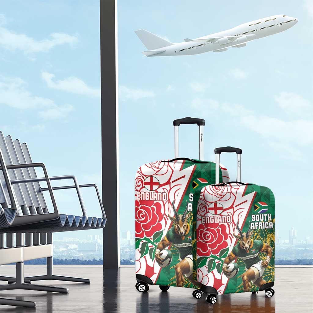 South Africa and England Rugby Luggage Cover Springboks Mascot With Red Rose
