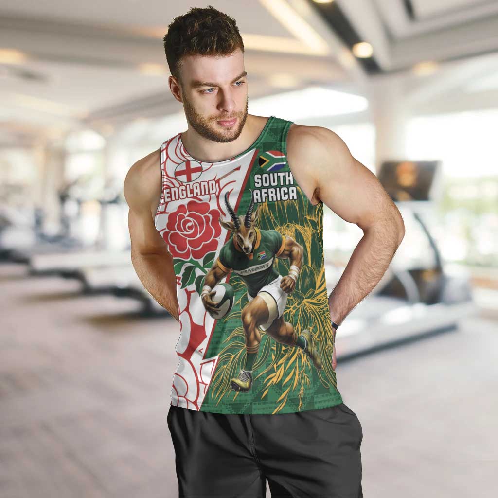 Personalized South Africa and England Rugby Men Tank Top Springboks Mascot With Red Rose