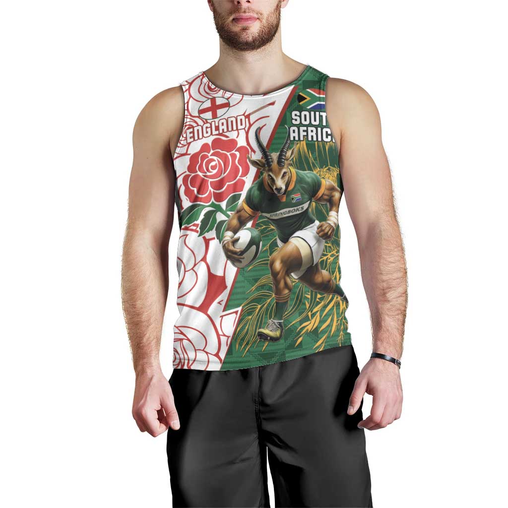 Personalized South Africa and England Rugby Men Tank Top Springboks Mascot With Red Rose