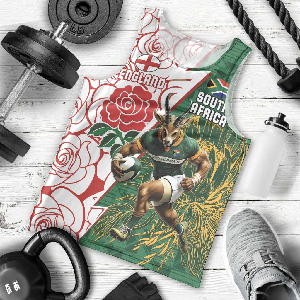Personalized South Africa and England Rugby Men Tank Top Springboks Mascot With Red Rose