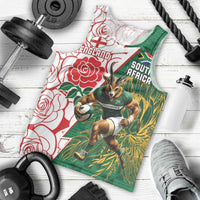 Personalized South Africa and England Rugby Men Tank Top Springboks Mascot With Red Rose