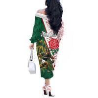 Personalized South Africa and England Rugby Off The Shoulder Long Sleeve Dress Springboks Mascot With Red Rose