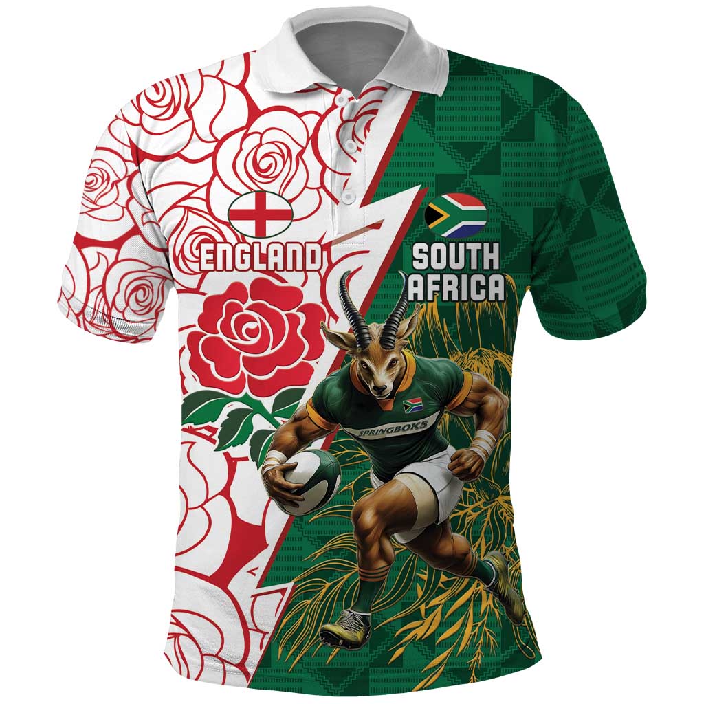 Personalized South Africa and England Rugby Polo Shirt Springboks Mascot With Red Rose