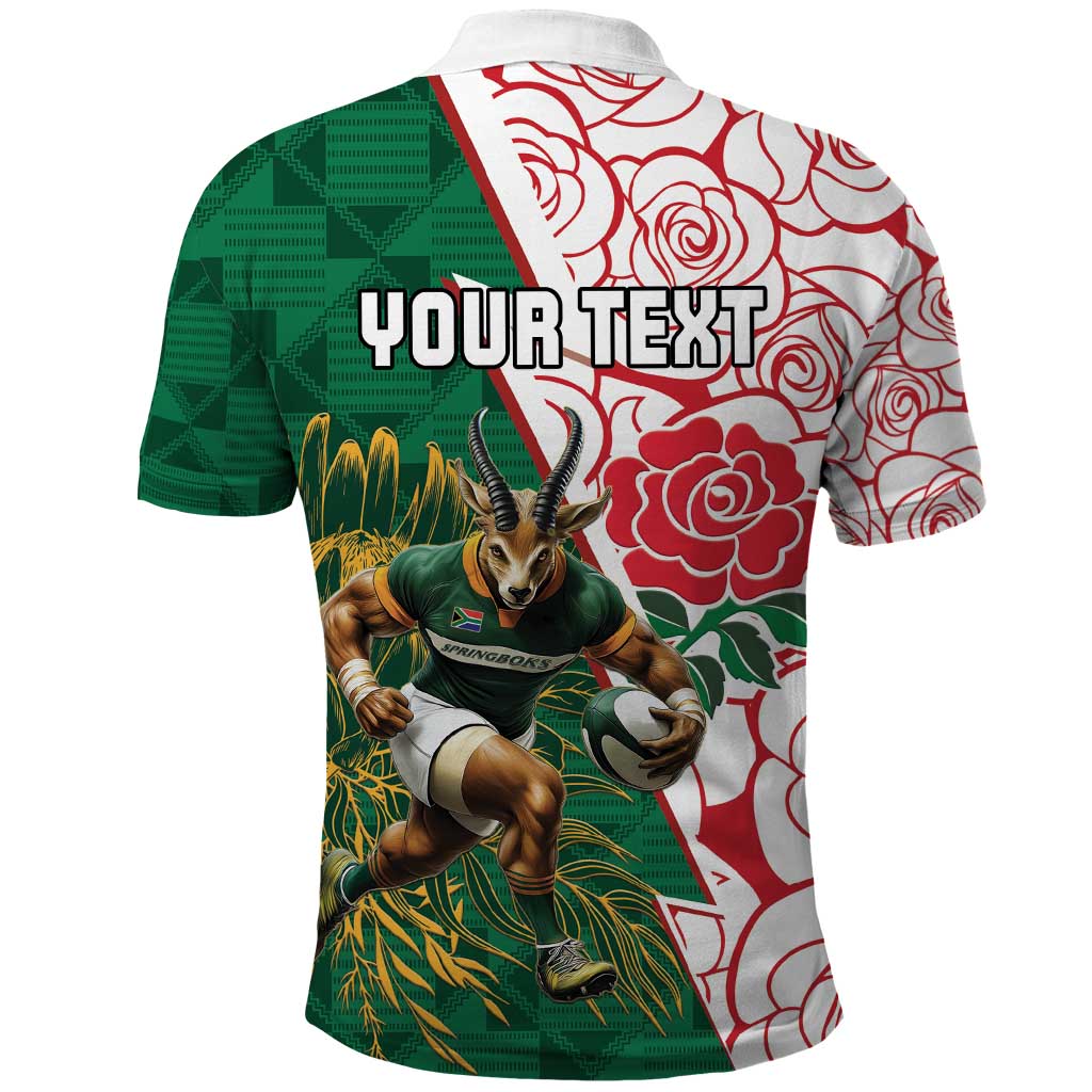 Personalized South Africa and England Rugby Polo Shirt Springboks Mascot With Red Rose