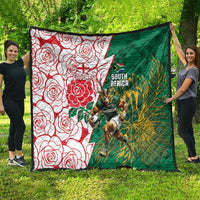 South Africa and England Rugby Quilt Springboks Mascot With Red Rose