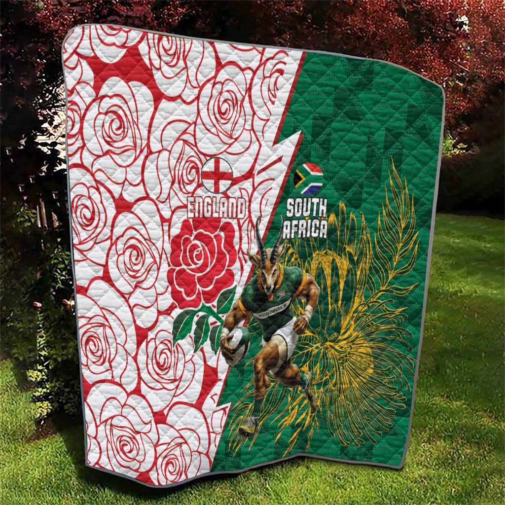 South Africa and England Rugby Quilt Springboks Mascot With Red Rose