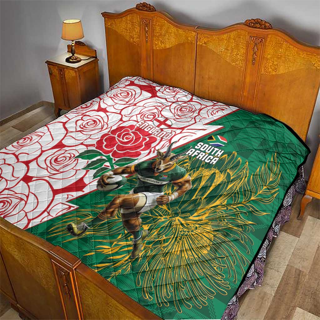 South Africa and England Rugby Quilt Springboks Mascot With Red Rose