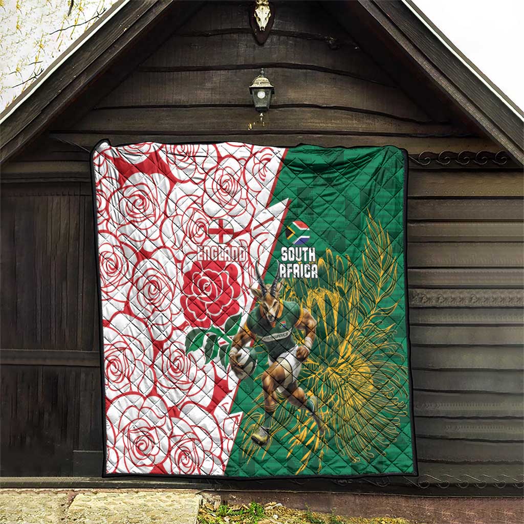 South Africa and England Rugby Quilt Springboks Mascot With Red Rose