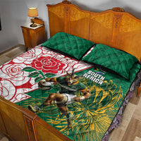 South Africa and England Rugby Quilt Bed Set Springboks Mascot With Red Rose
