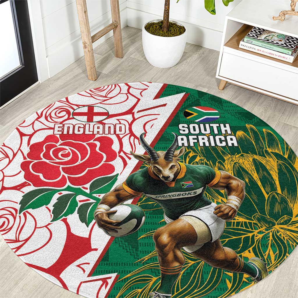 South Africa and England Rugby Round Carpet Springboks Mascot With Red Rose