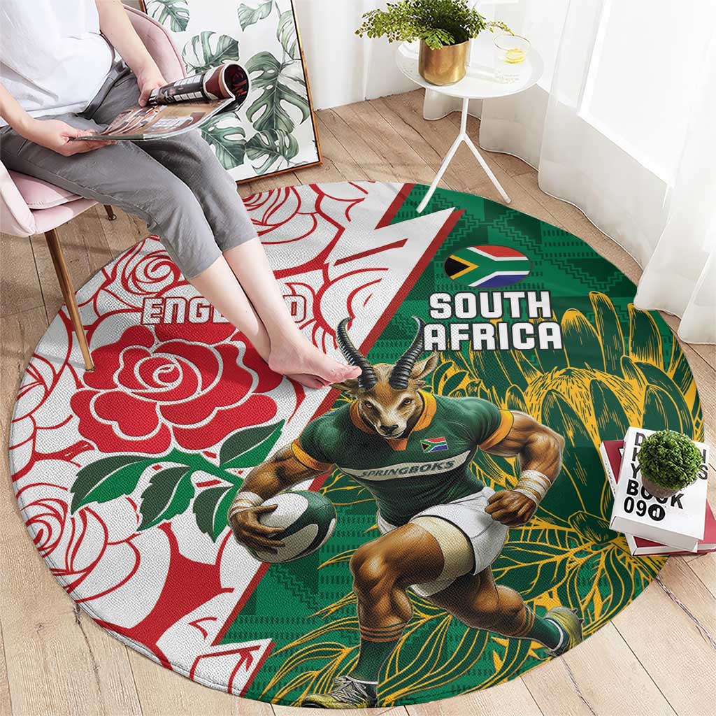 South Africa and England Rugby Round Carpet Springboks Mascot With Red Rose