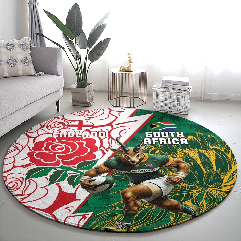 South Africa and England Rugby Round Carpet Springboks Mascot With Red Rose