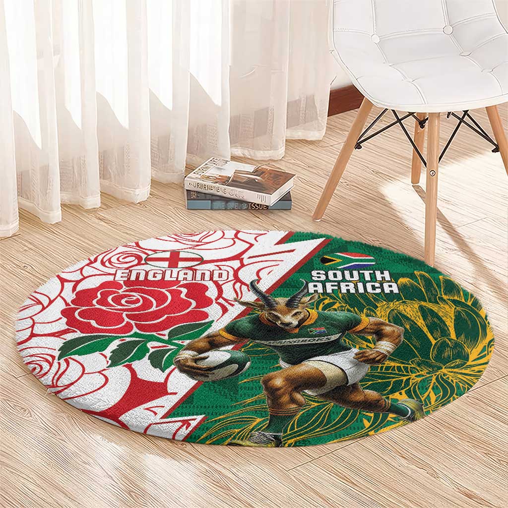 South Africa and England Rugby Round Carpet Springboks Mascot With Red Rose