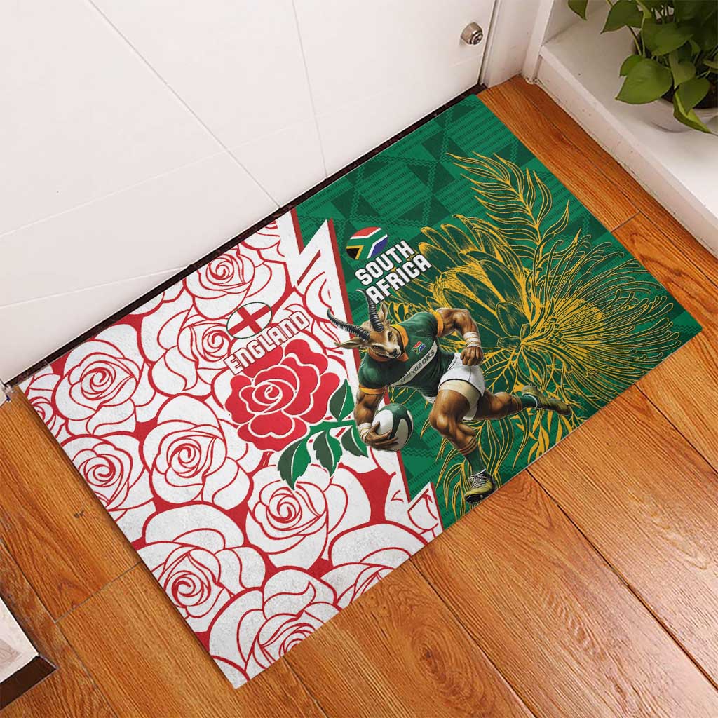 South Africa and England Rugby Rubber Doormat Springboks Mascot With Red Rose