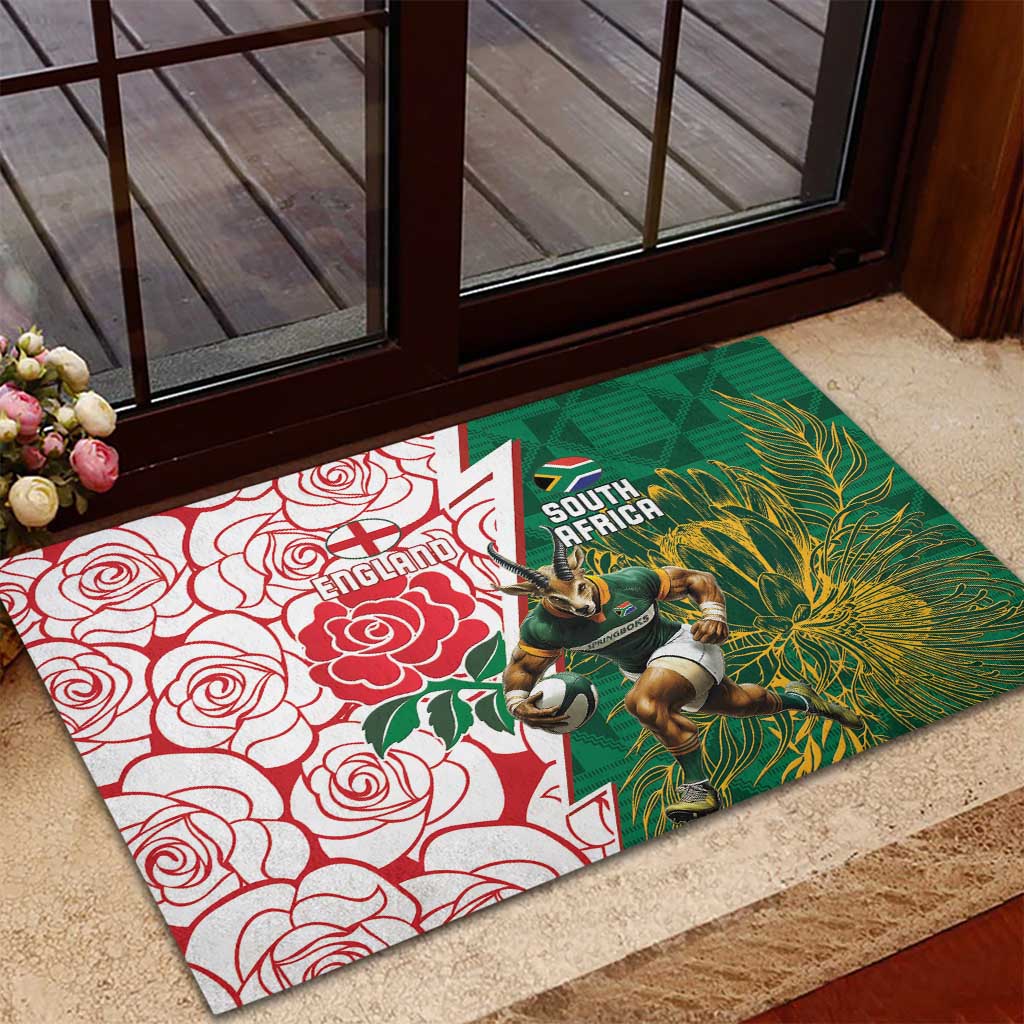South Africa and England Rugby Rubber Doormat Springboks Mascot With Red Rose
