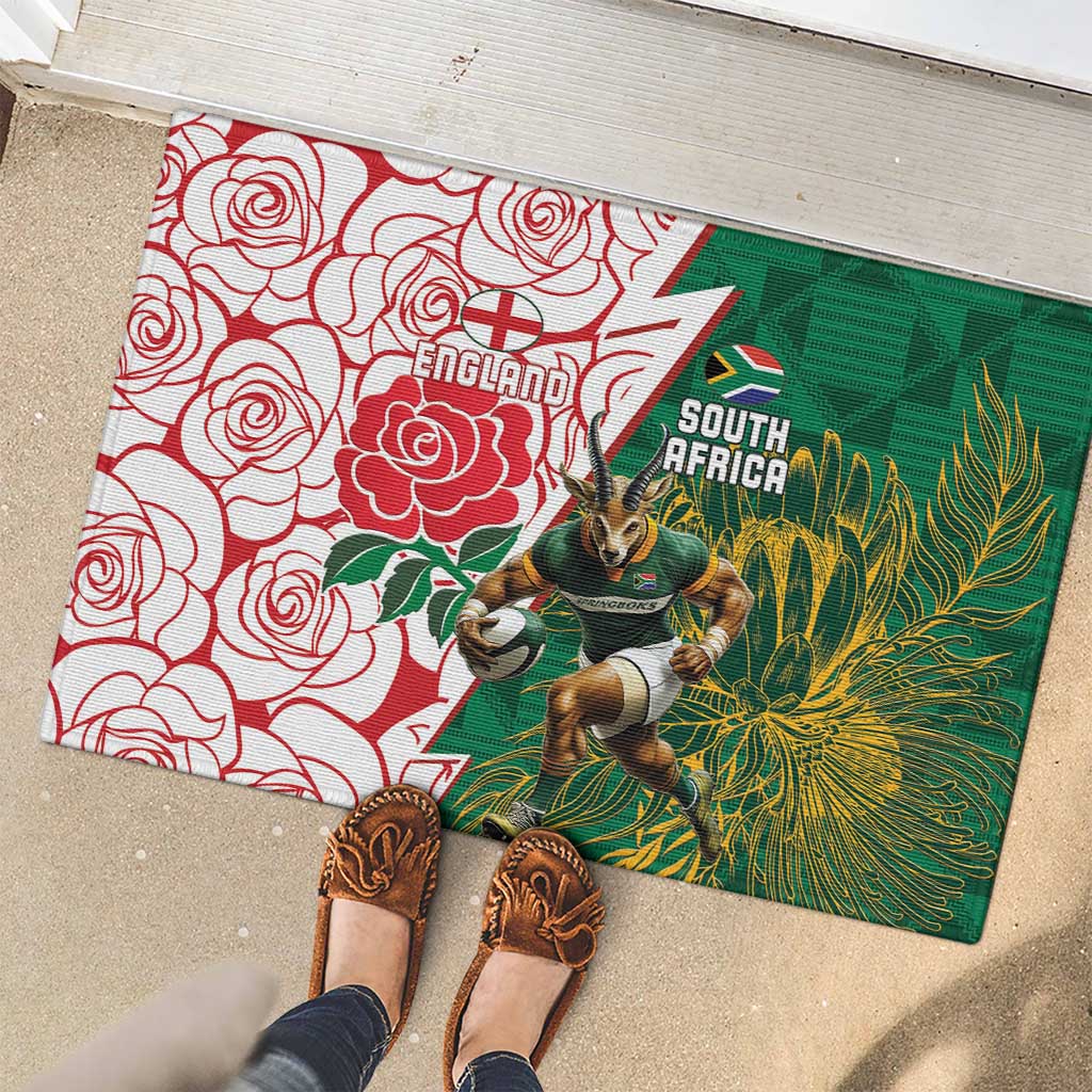 South Africa and England Rugby Rubber Doormat Springboks Mascot With Red Rose