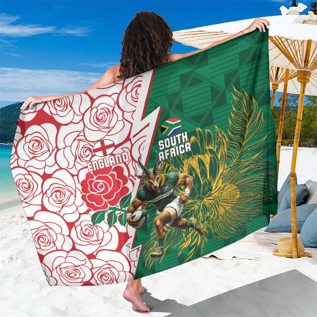 South Africa and England Rugby Sarong Springboks Mascot With Red Rose