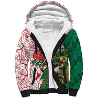 Personalized South Africa and England Rugby Sherpa Hoodie Springboks Mascot With Red Rose