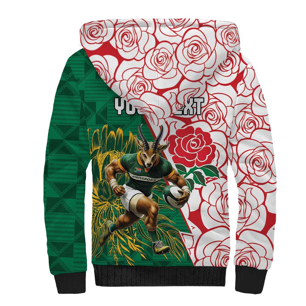 Personalized South Africa and England Rugby Sherpa Hoodie Springboks Mascot With Red Rose