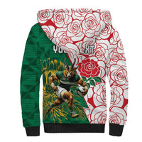 Personalized South Africa and England Rugby Sherpa Hoodie Springboks Mascot With Red Rose
