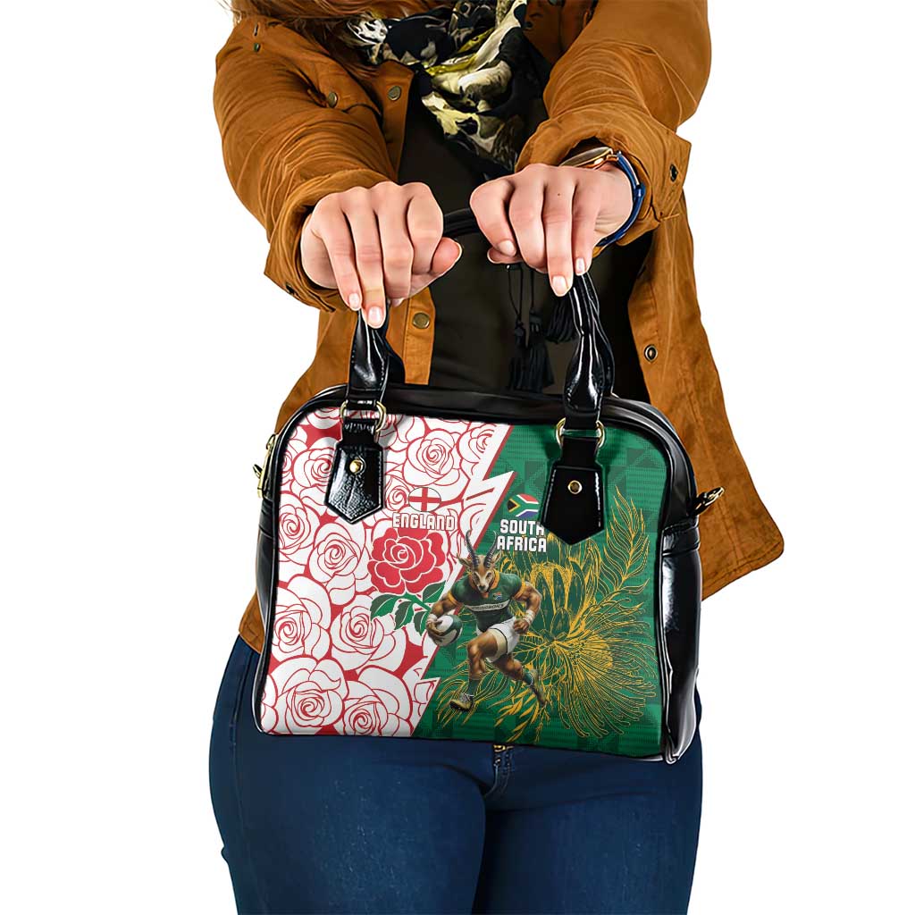South Africa and England Rugby Shoulder Handbag Springboks Mascot With Red Rose