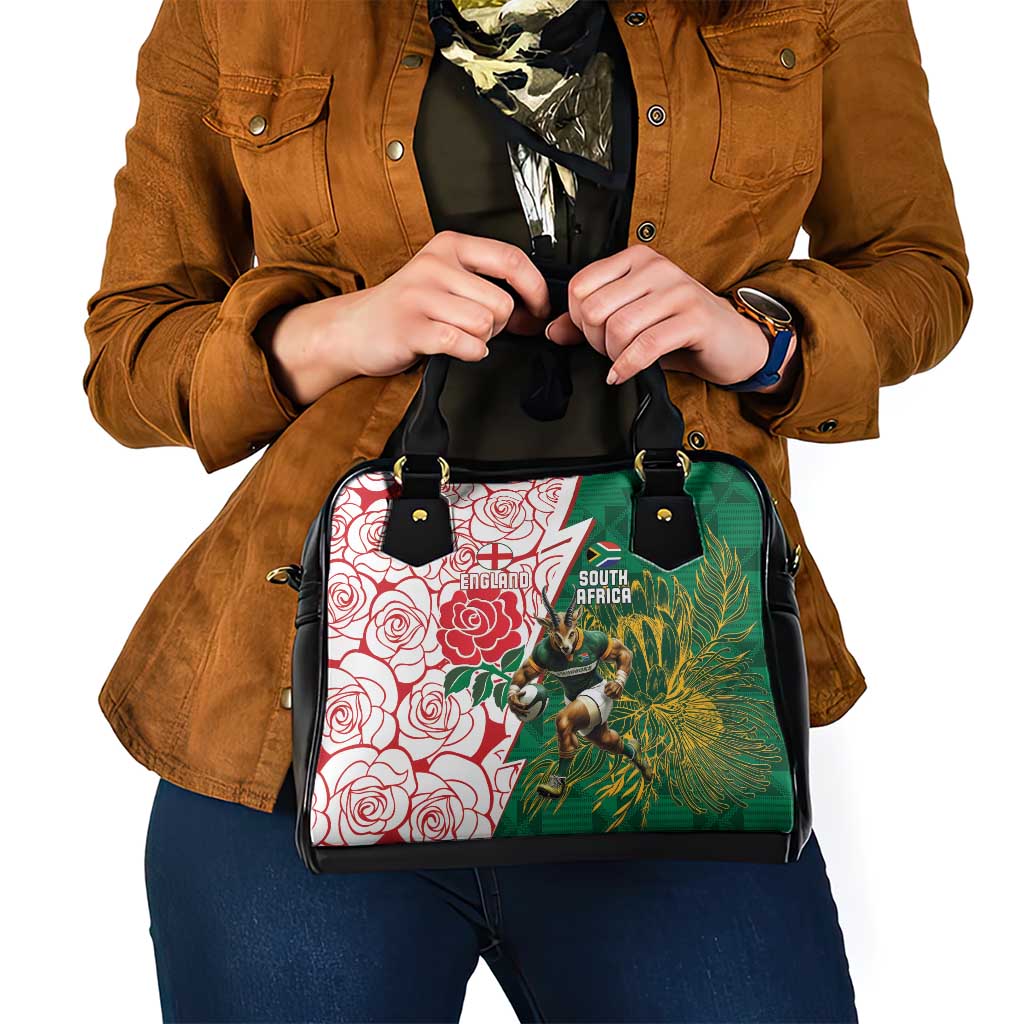 South Africa and England Rugby Shoulder Handbag Springboks Mascot With Red Rose