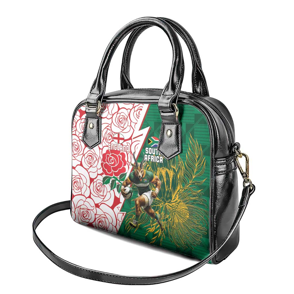 South Africa and England Rugby Shoulder Handbag Springboks Mascot With Red Rose