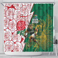 South Africa and England Rugby Shower Curtain Springboks Mascot With Red Rose