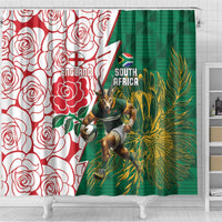 South Africa and England Rugby Shower Curtain Springboks Mascot With Red Rose