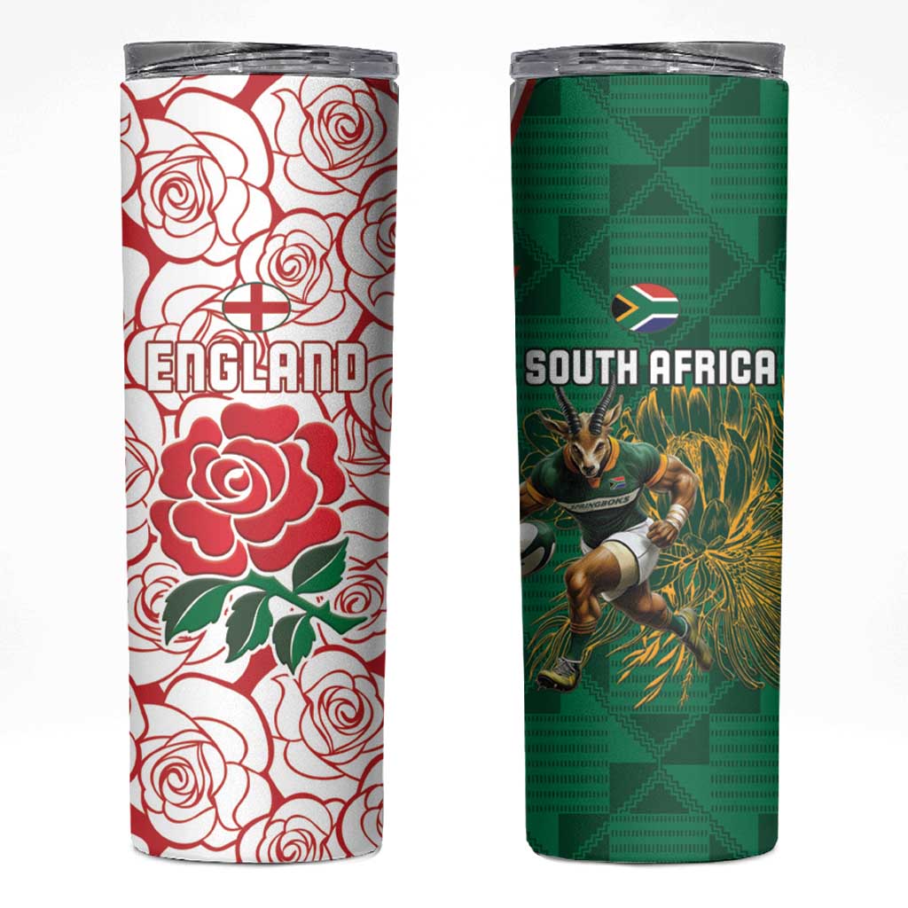 South Africa and England Rugby Skinny Tumbler Springboks Mascot With Red Rose