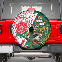 South Africa and England Rugby Spare Tire Cover Springboks Mascot With Red Rose