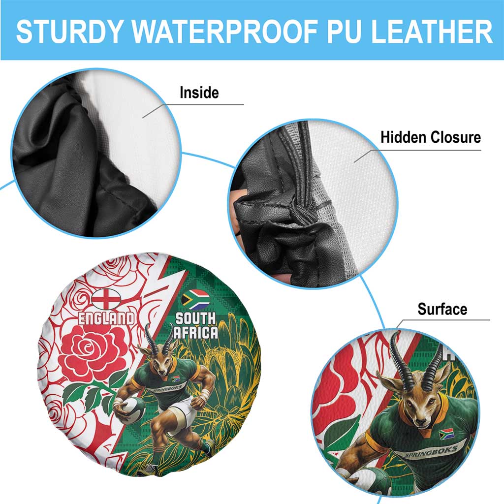 South Africa and England Rugby Spare Tire Cover Springboks Mascot With Red Rose