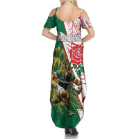 Personalized South Africa and England Rugby Summer Maxi Dress Springboks Mascot With Red Rose