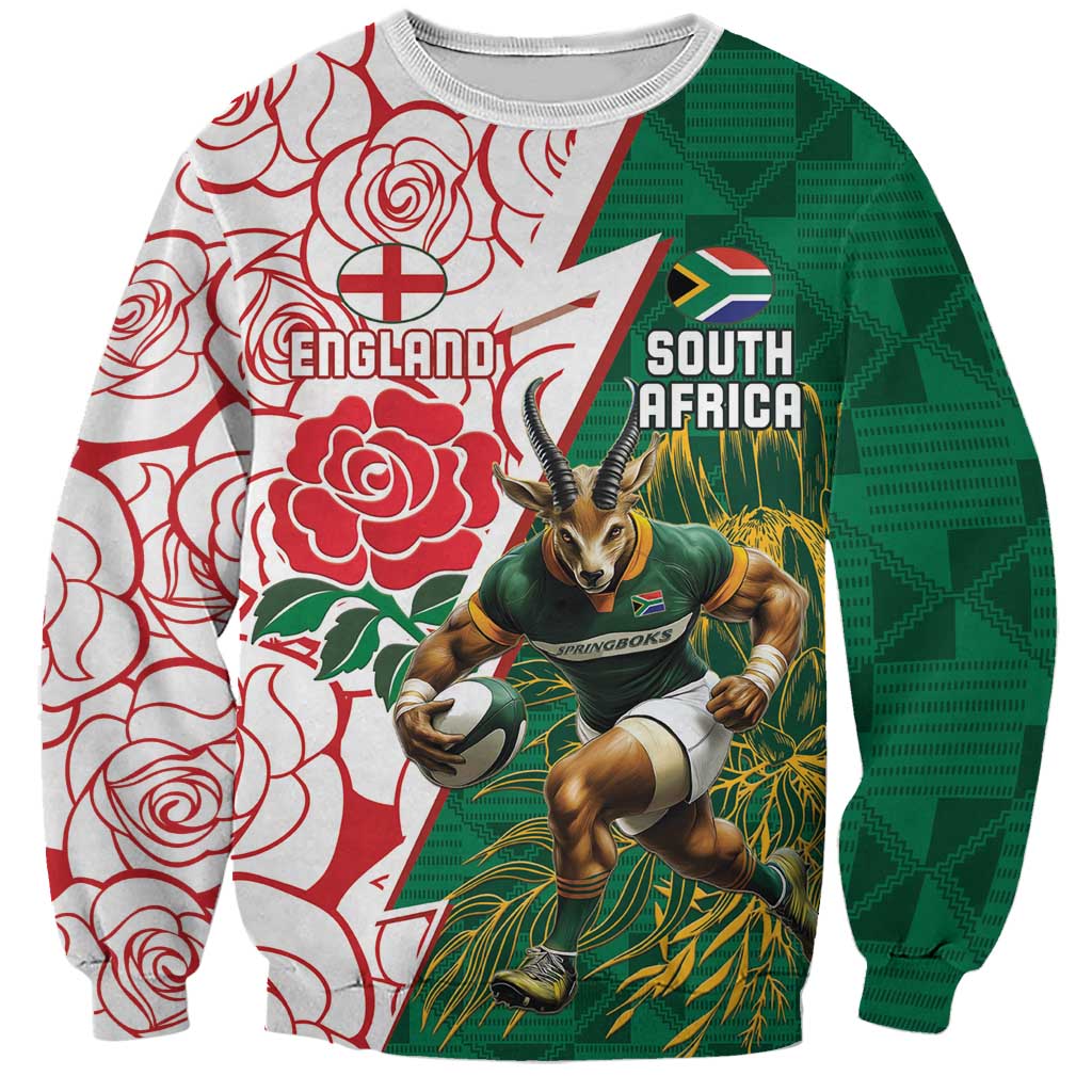 Personalized South Africa and England Rugby Sweatshirt Springboks Mascot With Red Rose