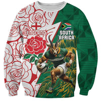 Personalized South Africa and England Rugby Sweatshirt Springboks Mascot With Red Rose