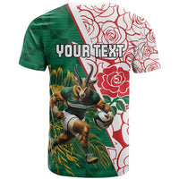 Personalized South Africa and England Rugby T Shirt Springboks Mascot With Red Rose