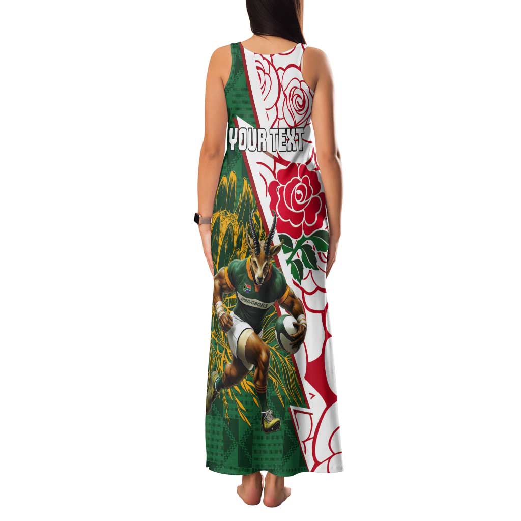 Personalized South Africa and England Rugby Tank Maxi Dress Springboks Mascot With Red Rose