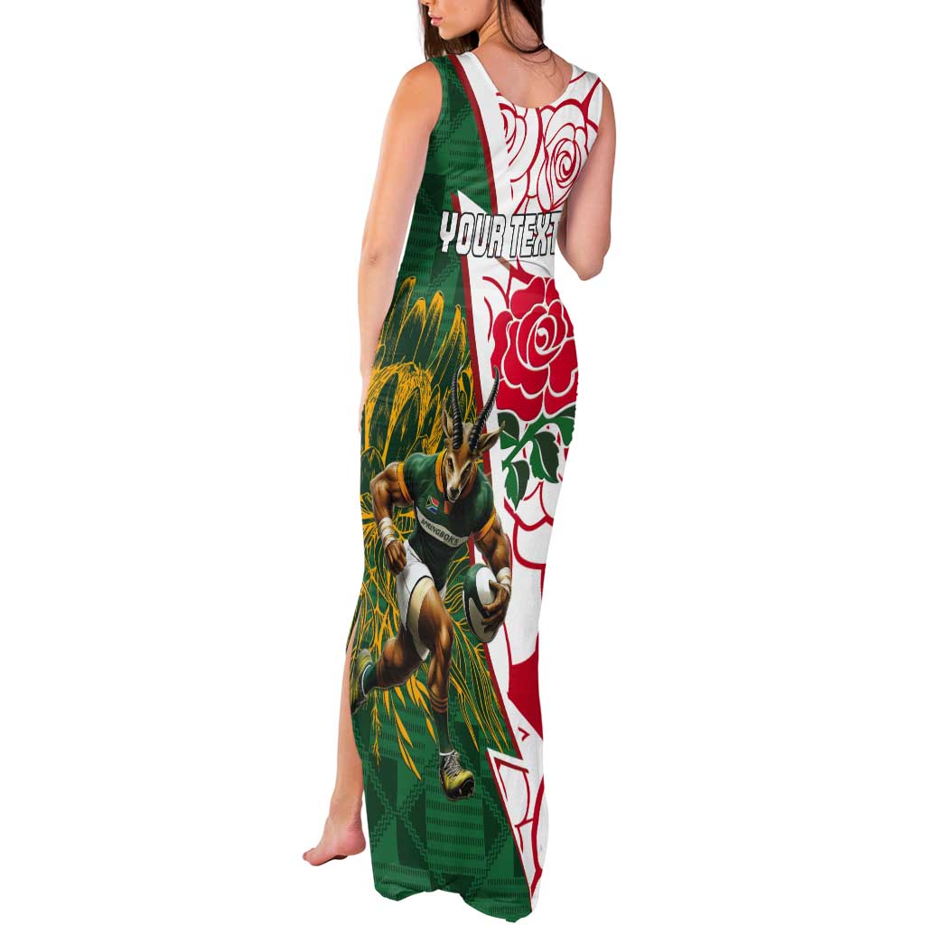 Personalized South Africa and England Rugby Tank Maxi Dress Springboks Mascot With Red Rose