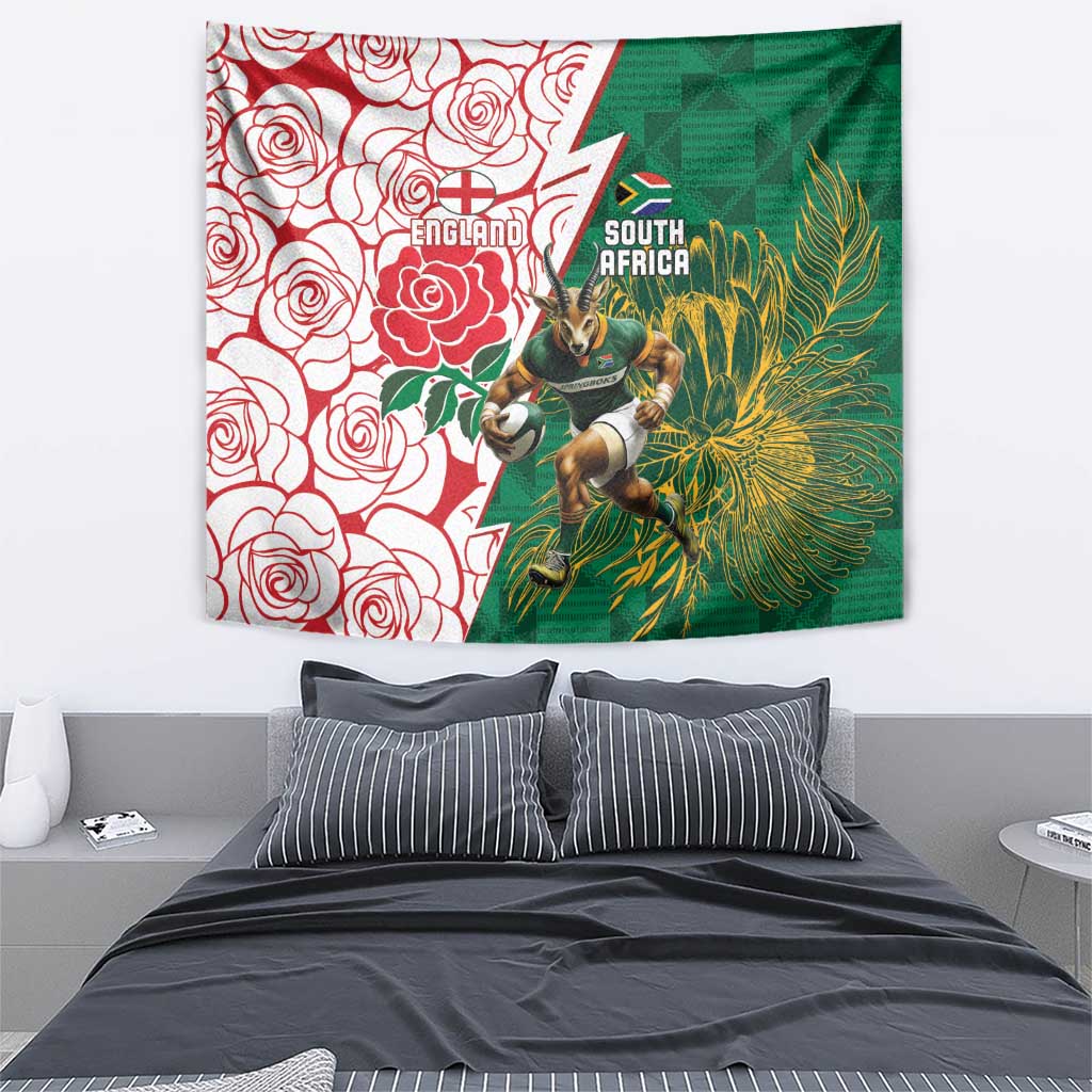 South Africa and England Rugby Tapestry Springboks Mascot With Red Rose