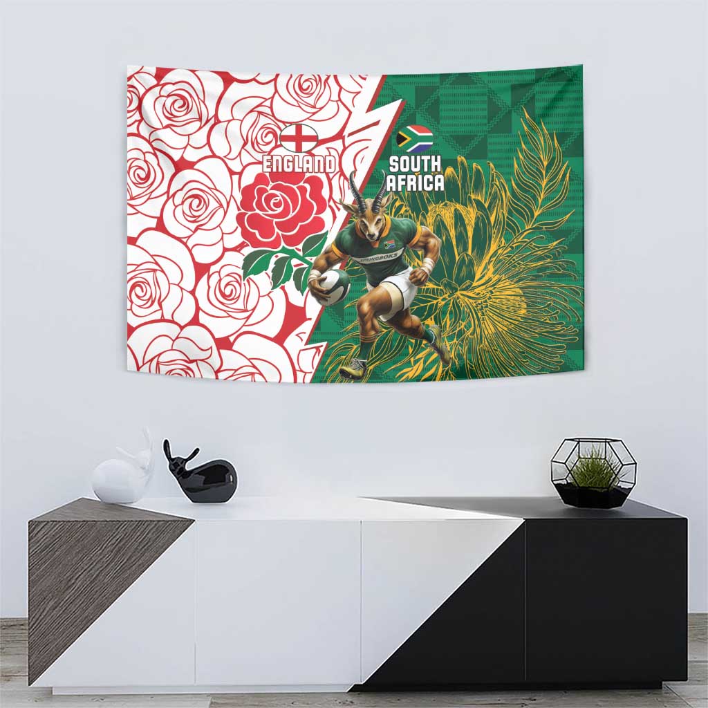 South Africa and England Rugby Tapestry Springboks Mascot With Red Rose