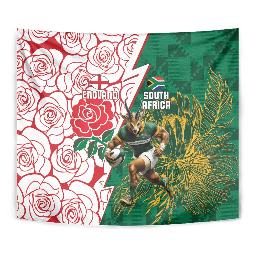 South Africa and England Rugby Tapestry Springboks Mascot With Red Rose