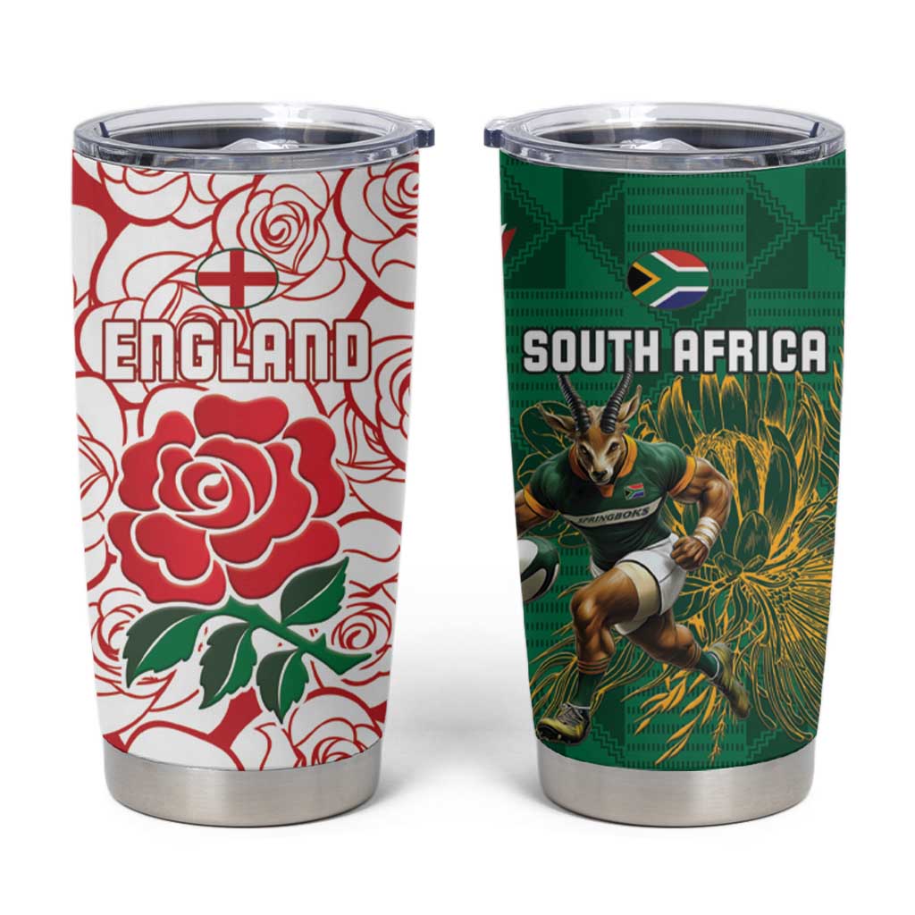 South Africa and England Rugby Tumbler Cup Springboks Mascot With Red Rose