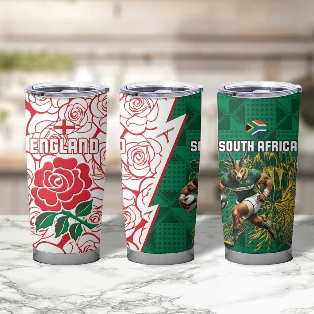 South Africa and England Rugby Tumbler Cup Springboks Mascot With Red Rose