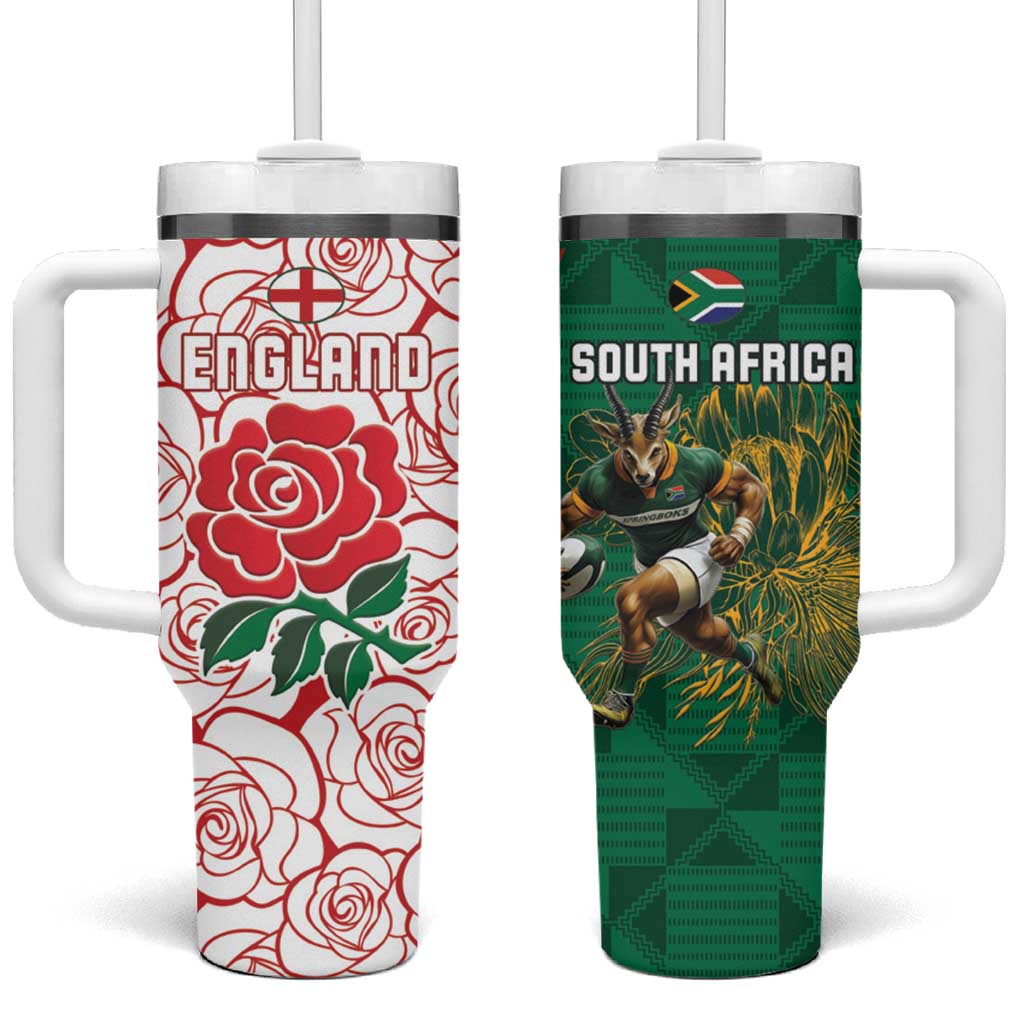 South Africa and England Rugby Tumbler With Handle Springboks Mascot With Red Rose