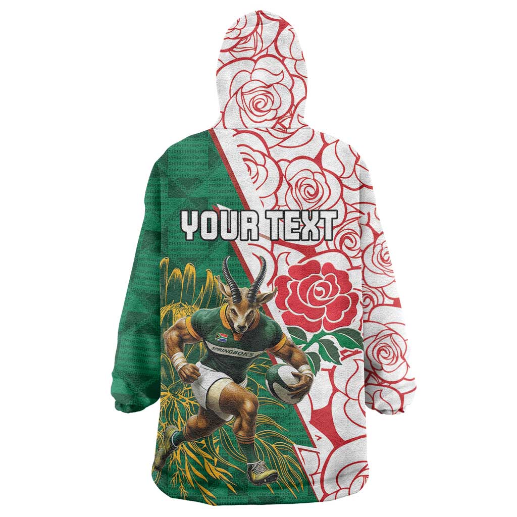 Personalized South Africa and England Rugby Wearable Blanket Hoodie Springboks Mascot With Red Rose