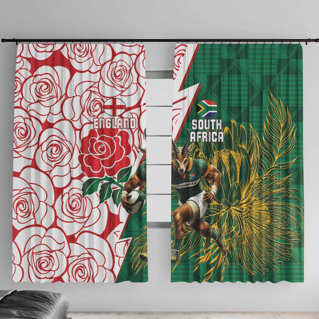 South Africa and England Rugby Window Curtain Springboks Mascot With Red Rose