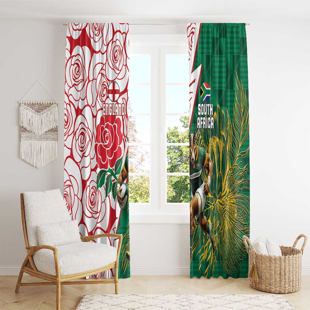 South Africa and England Rugby Window Curtain Springboks Mascot With Red Rose