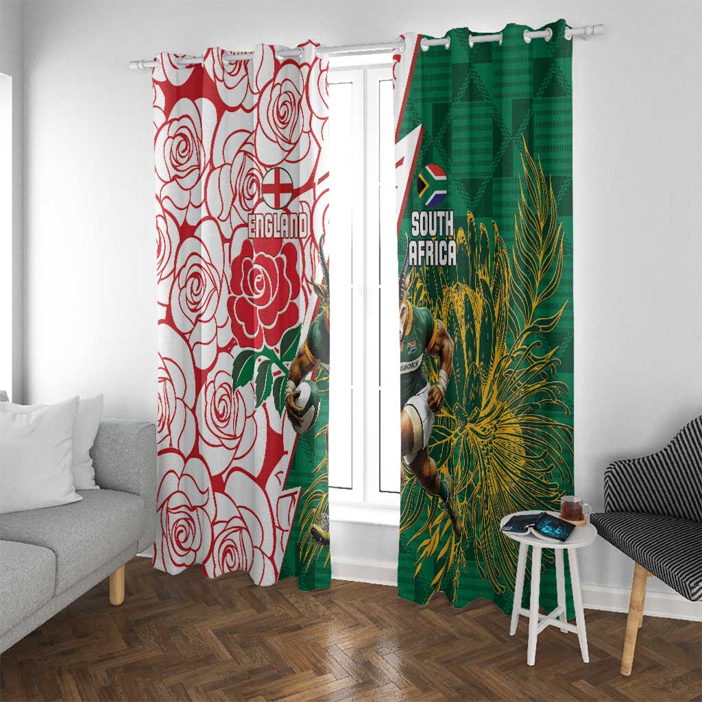 South Africa and England Rugby Window Curtain Springboks Mascot With Red Rose